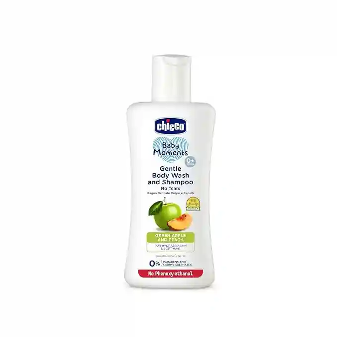 Chicco Baby Moments Gentle Bodywash & Shampoo with Green Apple & Peach, 100ml